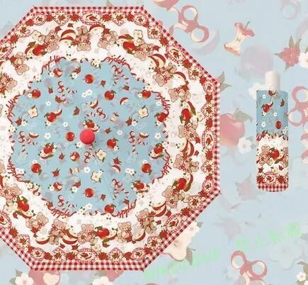 新品晴雨兼用 折りたたみ傘 ワンタッチ 自動開閉 夏 3つ折り 日傘 UVカット 遮光 遮熱 日焼け防止 雨傘 99cm 熊林檎柄 LJ827拍卖