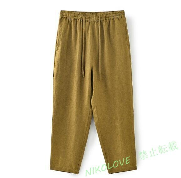 新品 パンツ リネンパンツ サマーパンツ ビーチパンツ 麻涼しい通気 メンズ ボトムス ズボン ジンジャー色 サイズ選択可 LH262拍卖