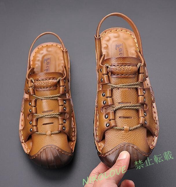 新品 夏 ビーチサンダル メンズ 本革 トレッキング ハイキングシューズ 牛革 スリッパ 2WAY アウトドア海防水防滑 カーキ LH238拍卖