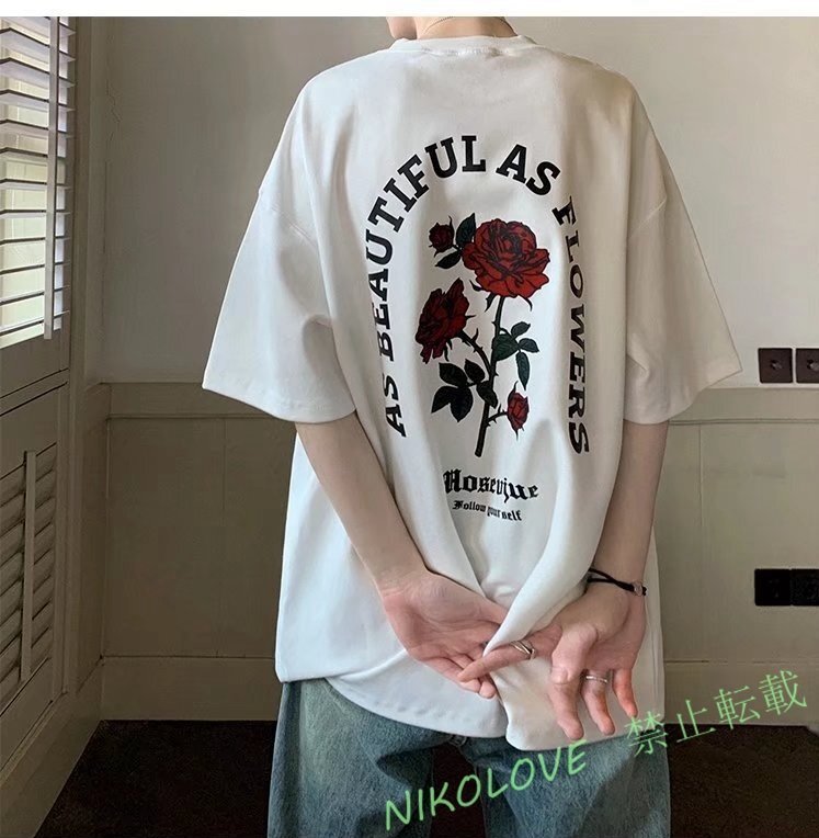 新品メンズ Tシャツ ティーシャツ ペアルック 半袖 丸首 ゆったり 薄手 夏 花柄 メンズファッション 大きいサイズ おしゃれ LG541拍卖