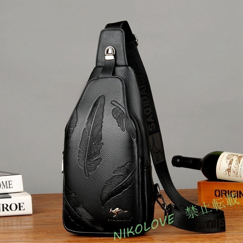 新品 メンズ ボディバッグ レザー 鞄 斜めがけバッグ 軽量 通勤 ビジネス ブラック LG017拍卖