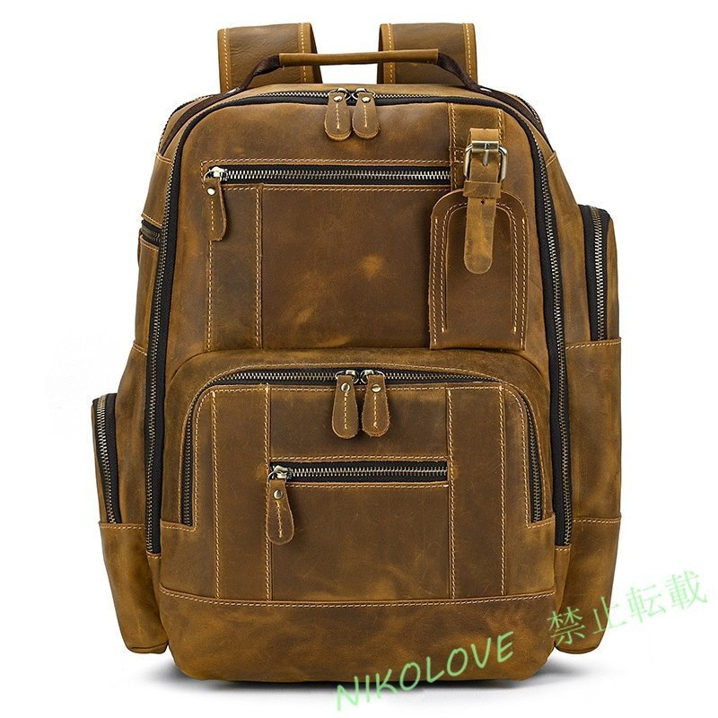 新品 美品 カジュアル兼用 サック メンズ レザー バックパック レトロ通勤通学 リュック 好評 アウトドア 14インチ イエロー LH417拍卖