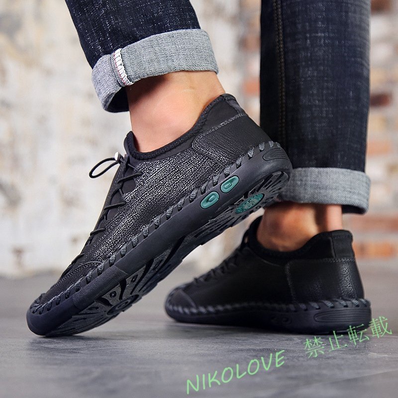 新品 新作本革レザーシューズ 登山靴ローファースリッポン 編上げ 職人手作り ウォーキング トレッキング 軽量 通気 ブラック LH334拍卖