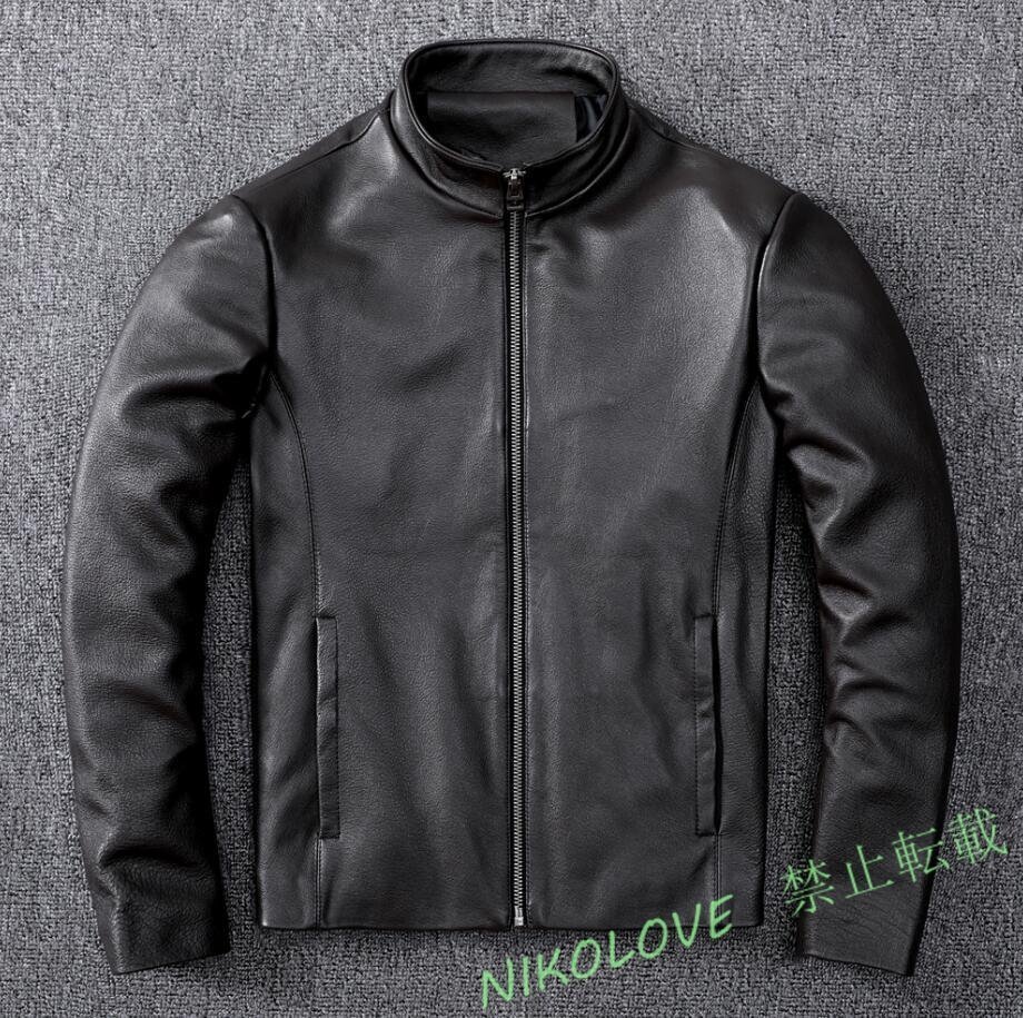 新品 メンズジャケット レザー タイト 牛革 本革ジャケット ブルゾン オイルレザー S~5XL ブラウン LG143拍卖