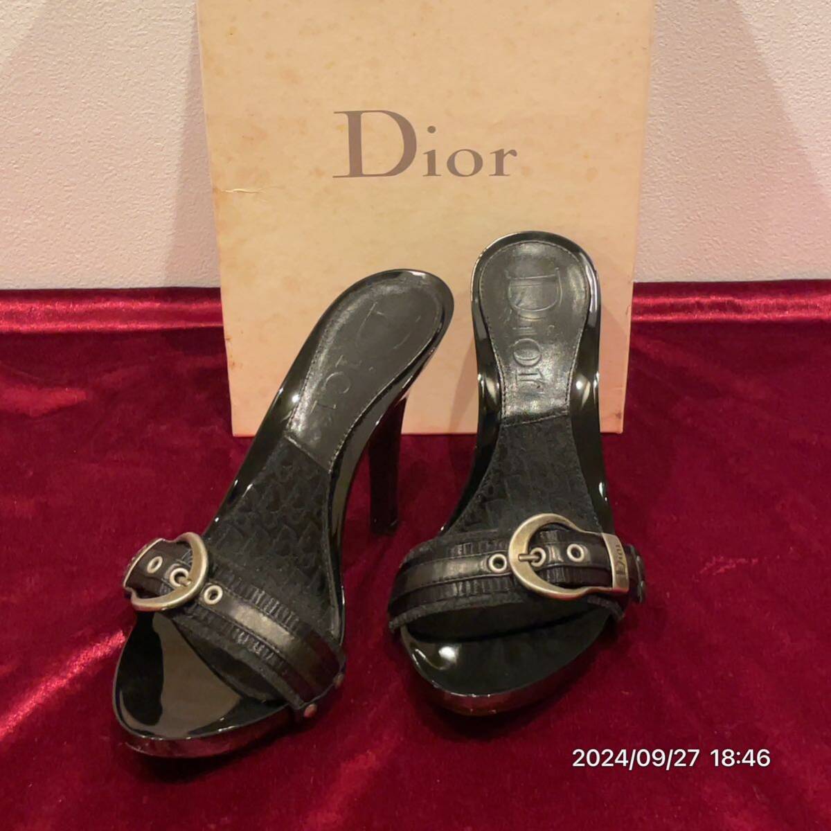 美品 Dior クリスチャン ディオール トロッター ガリアーノ期 ブラック サンダル ミュール 靴 箱付拍卖