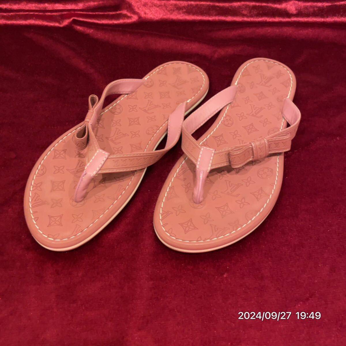 美品 LOUIS VUITTON ルイヴィトン モノグラム リボン ピンク ビーチサンダル シューズ 靴拍卖