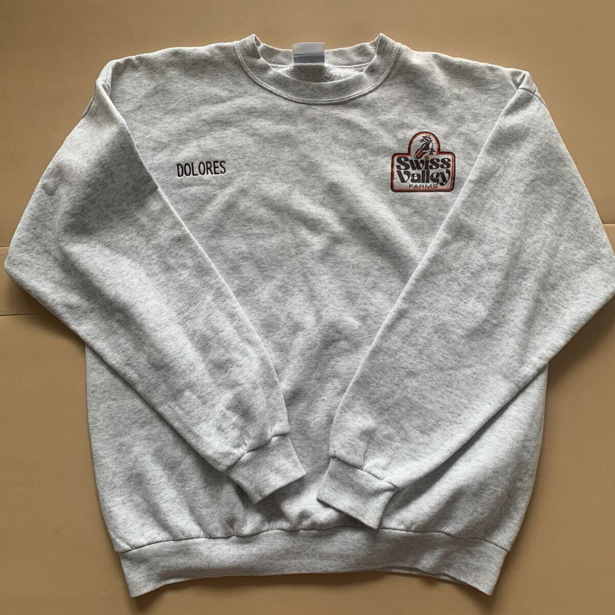 80s 90s【Santee】USA製 スウェット トレーナー 裏毛素材 薄いグレー グッドプリント 刺繍拍卖