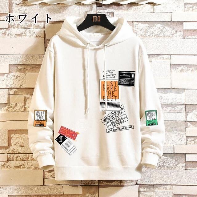 LRM3802★パーカー メンズ 長袖 プルオーバーパーカー 暖かい レディース オシャレ パーカ プリント 運動 春 秋 ホワイト拍卖