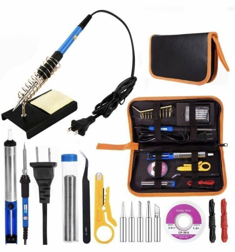LRM3824★加熱 はんだごて 温度調節 台 吸取り線 溶接工具 収納ケース付 12点セット拍卖