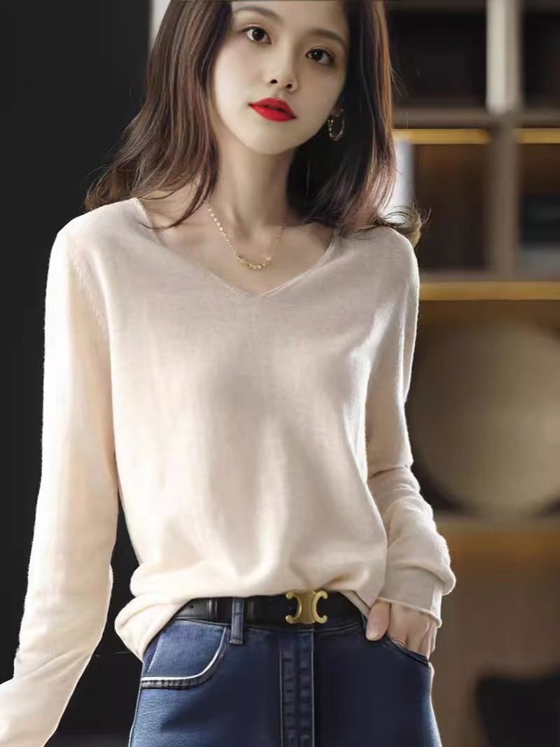 LRM3773★新品フリーサイズ?秋 オシャレ ニットトップス ゆったり Vネック ストレッチ 長袖 ニットセーター おしゃれ 着痩せ 柔らかい拍卖