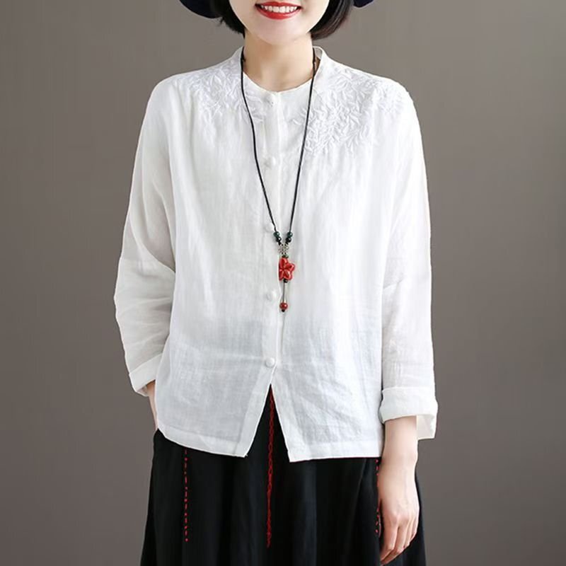 LRM3597★新品レディース長袖シャツ リネンシャツ 麻シャツ 春 夏 ワークシャツ カジュアルシャツ ストライプあり 3色サ選択拍卖