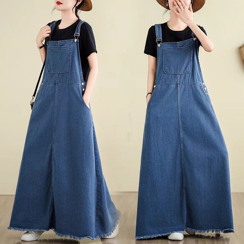 LRM3946★新品デニム ワンピース サロペットスカート キャミワンピース ゆったり ロングワンピース オーバーサイズ デニムワンピ拍卖