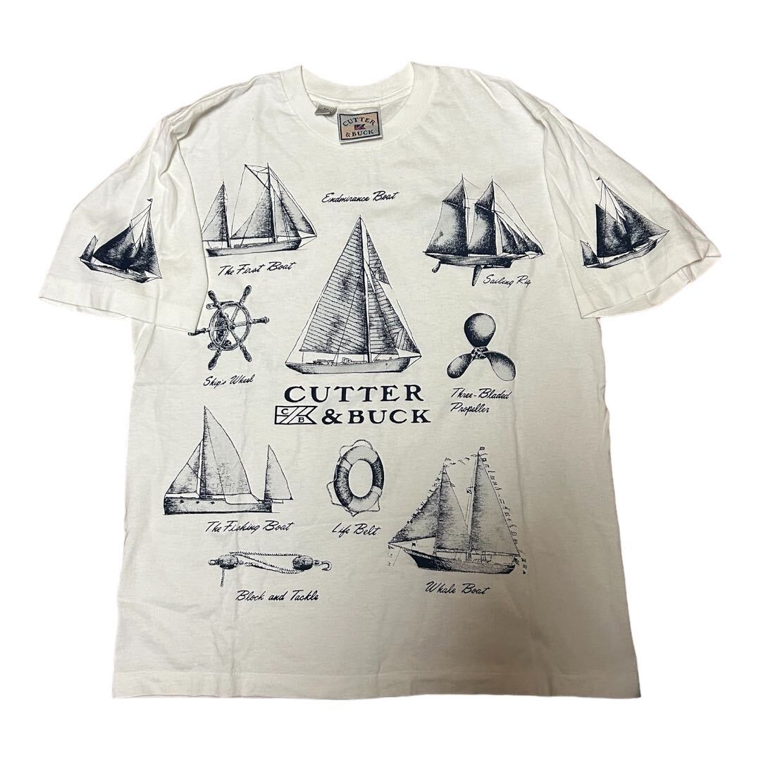 美品 90s USA製 CUTTER & BUCK ヨット プリント Tシャツ M拍卖