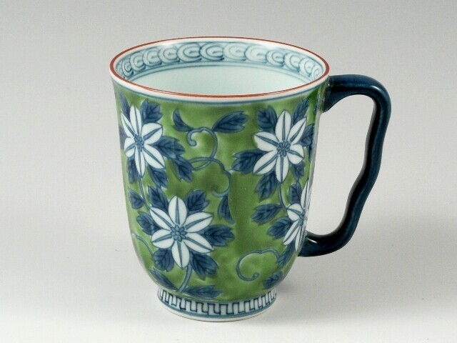 SA有田焼! ☆緑濃鉄仙マグカップ 18217☆ 新品 コーヒー 紅茶 ミルク ラテ カプチーノ エスプレッソ 茶器 ギフト拍卖