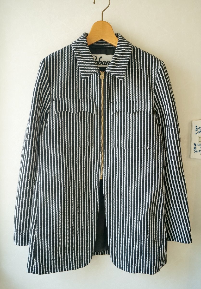 ★2021年 Cabana / カバナ * ヒッコリーストライプジップジャケット 黒×白 38* 古着のgplus広島 2409t2拍卖