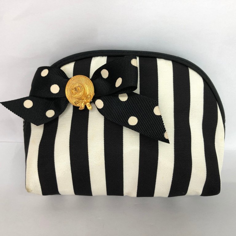 Christian Dior クリスチャンディオール ストライプ柄 化粧ポーチ ミニポーチ 小物入れ ワイト/ブラック LU632024083102拍卖