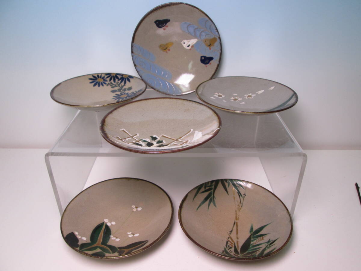 ☆お料理屋さんの器 乾山 光琳図 絵変わり 四寸皿 六枚 A 箱無 菓子皿/懐石/割烹/日本料理拍卖