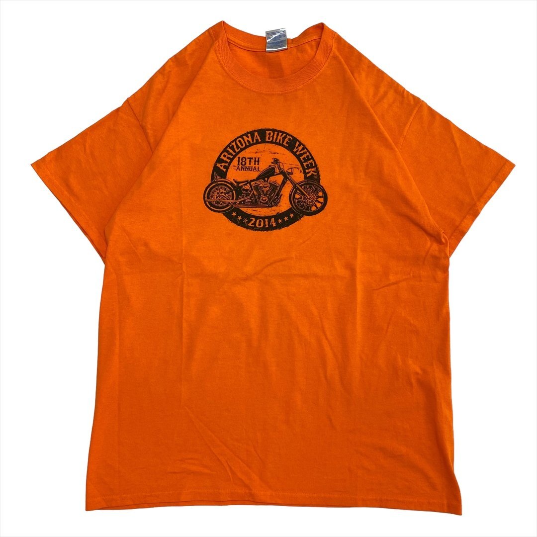 Tシャツ 半袖 オレンジ 古着 メンズ L バイク ストリート アメカジ アリゾナ クリーニング済み拍卖