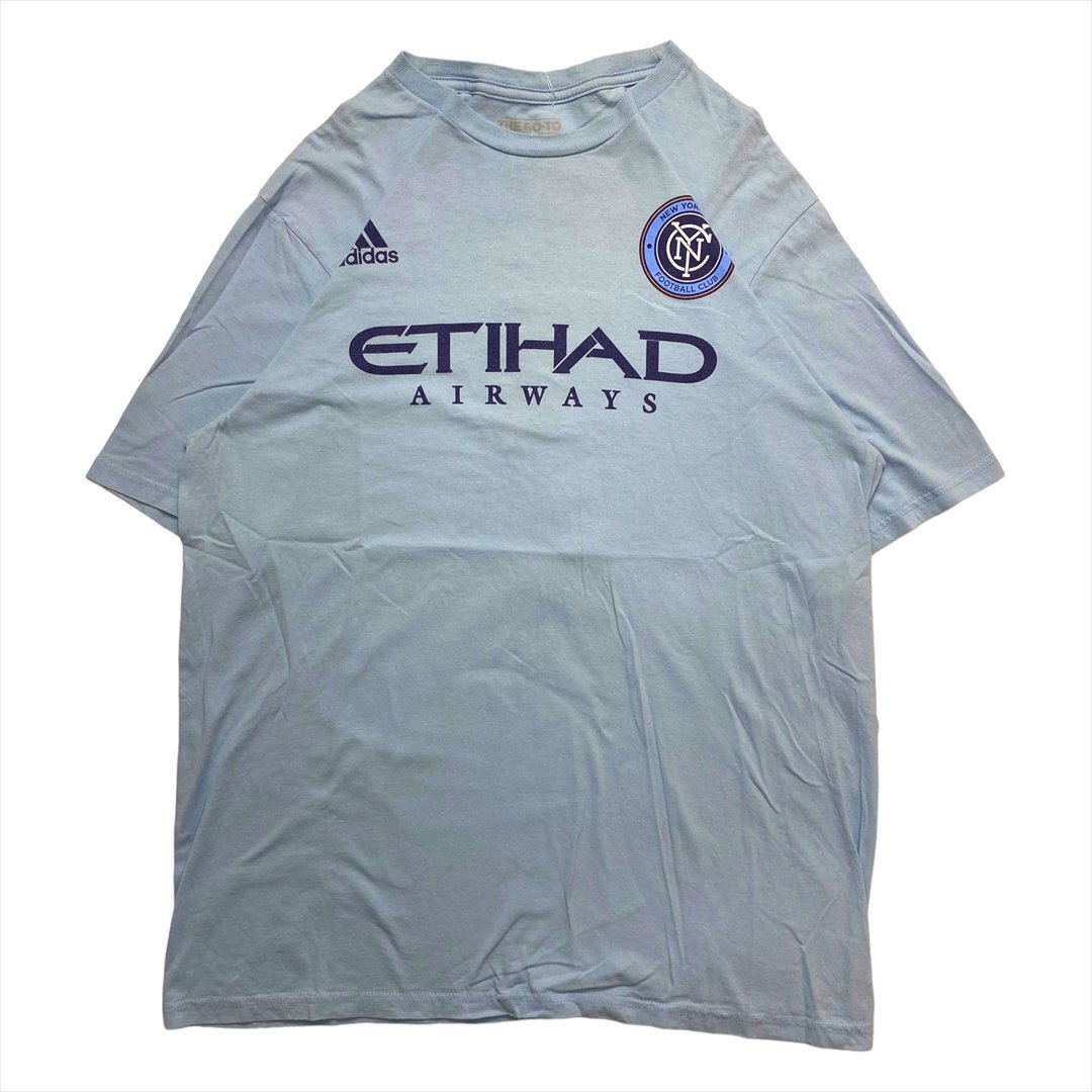 Tシャツ 半袖 ブルー 古着 メンズ L サッカーTシャツ ニューヨーク クリーニング済み拍卖