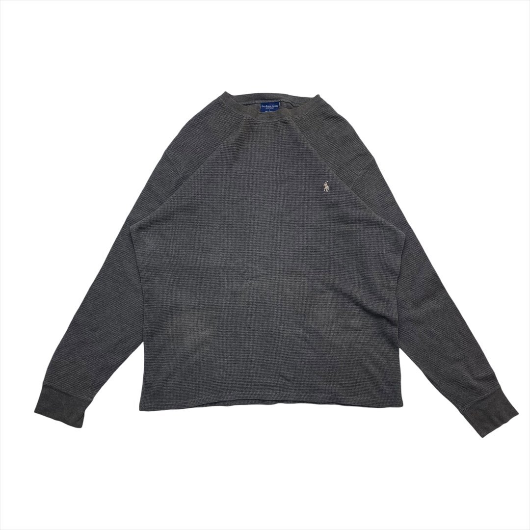 ポロ ラルフローレン Tシャツ 長袖 グレー POLO Ralph Lauren 古着 メンズ L サーマル 刺繍ロゴ クリーニング済み拍卖