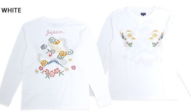 スカ刺繍ロングTシャツ「DRAGON」◆テーラー東洋 ホワイトMサイズ TT69470 和柄 和風 龍 竜 富士山 桜 さくら スカジャン風拍卖