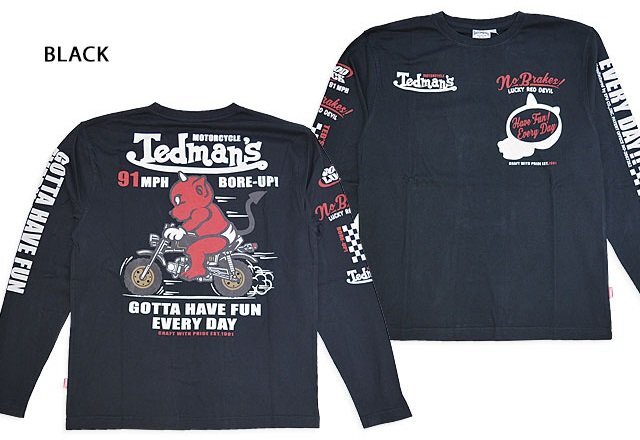 TED'S MOTORCYCLEロングTシャツ◆TEDMAN/テッドマン ブラックXXLサイズ(サイズ46)TDLS-365 エフ商会 長袖 efu バイク 赤鬼拍卖