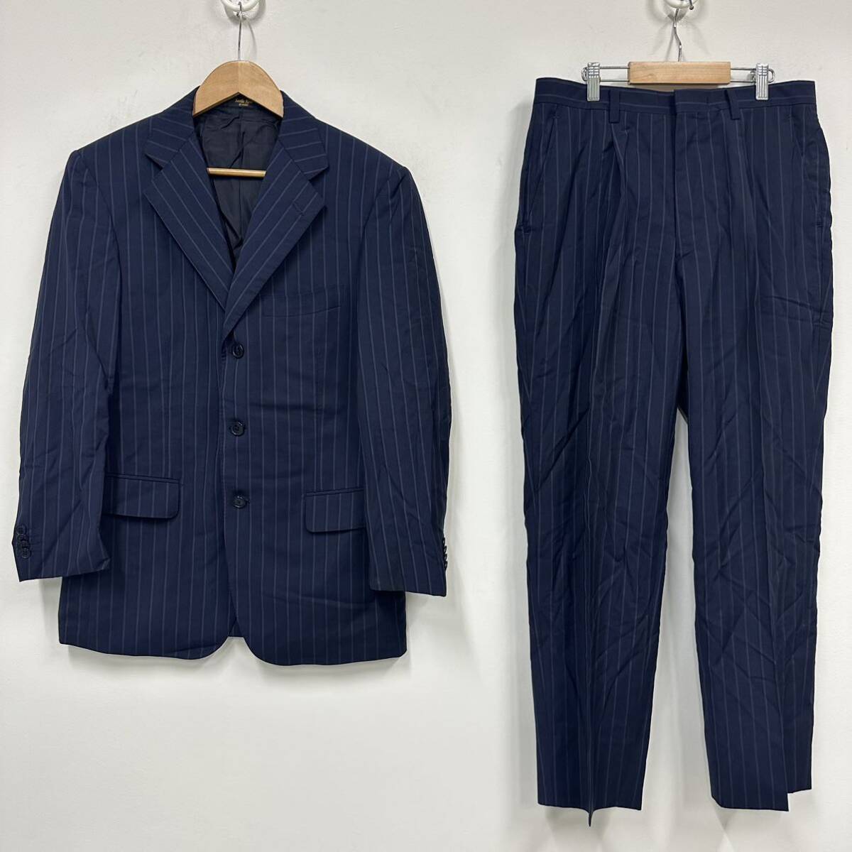 サヴィルロウ Savile Row セットアップ シングルスーツ ネイビー系 ストライプ柄 スーツ メンズ A5 a293拍卖
