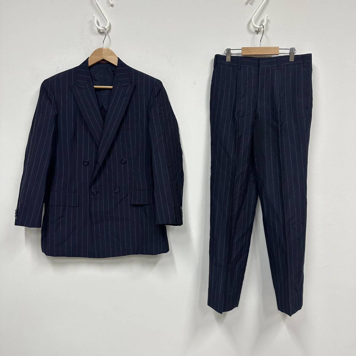 ドミニック・フランス Dominique France セットアップ ストライプ柄 ドミニクフランス ダブルスーツ ネイビー系 メンズ 上下セット a315拍卖