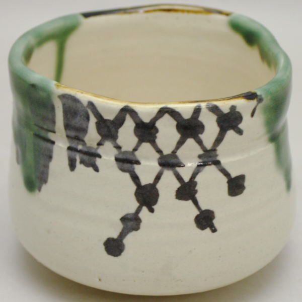 中古 茶道具 抹茶茶碗 織部釉 三浦竹軒作 織部焼 織部焼き 茶道拍卖