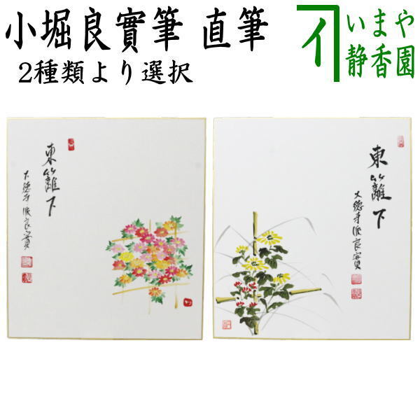 茶道具 色紙画賛 重陽の節句 直筆 東籬下 小堀良實筆 菊の画 河村和布己画 茶道拍卖