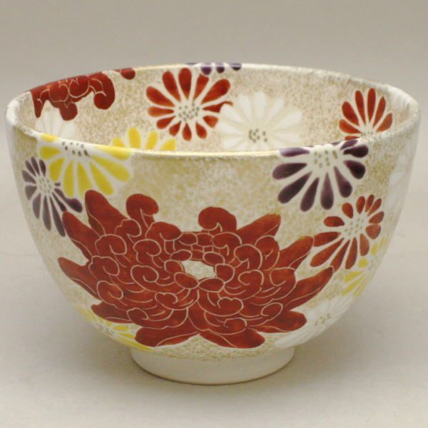 茶道具 抹茶茶碗 金砂子 菊 きく 加藤よしゑ作 茶道拍卖