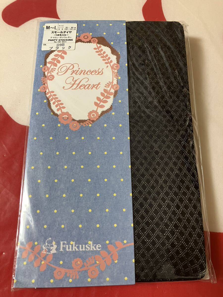 fukuske princess heart panty stocking スモールダイヤ ブラック 柄 デザイン 福助 パンティストッキング パンスト 黒 つま先スルー拍卖