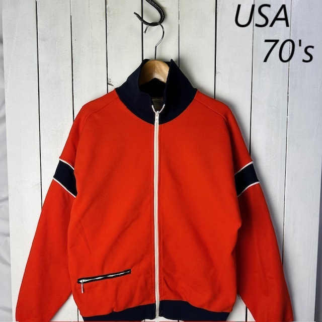 USA古着 70s レトロ トラックジャケット ジャージ 赤×紺 TALON M~L オールド ヴィンテージ アメリカ古着 ライトアウター USA製 ●171拍卖