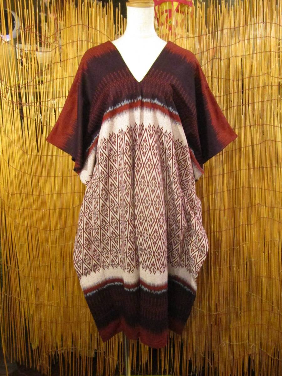 【送料込み/SALE】③新品*男女兼用*コットン素材*アジアンプリント*ミドル丈*ポンチョ エスニック アジアン MAJAM拍卖