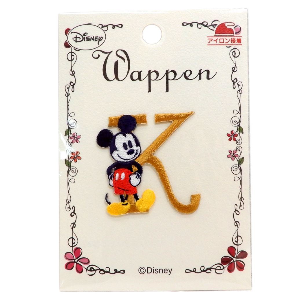 ワッペン ミッキー&ミニー イニシャルアイロンパッチ アルファベット K ディズニー パイオニア 手芸用品 入園 入学 準備雑貨拍卖