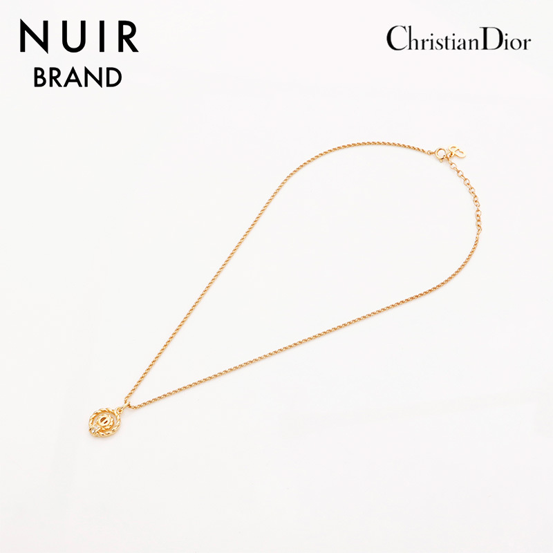 クリスチャンディオール Christian Dior ネックレス CD ロゴ ラインストーン ゴールド拍卖