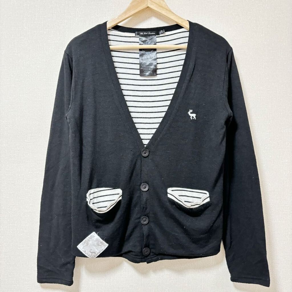 オールシーズン◎【The cult tradition】Vネック カーディガン ブラック 黒 ワンポイント ボーダー 柄 ニット メンズ サイズ2/Y16887SS拍卖