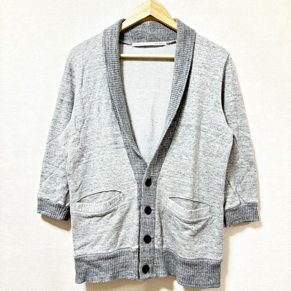 日本製◎着心地抜群!【Tete Homme】テットオム スウェット カーディガン グレー リネン 七分袖 ショールカラー メンズ サイズ5/Y16890SS拍卖