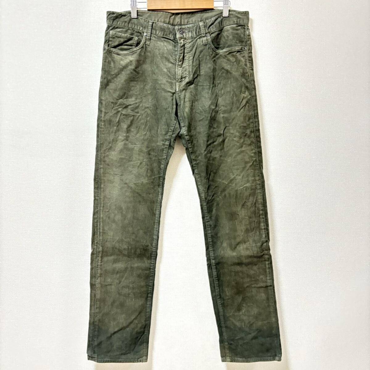これからの季節にぴったり!【UNIQLO】ユニクロ コーデュロイ パンツ カーキ ストレッチ ストレート 秋冬 メンズ サイズW33/Y16284SS拍卖