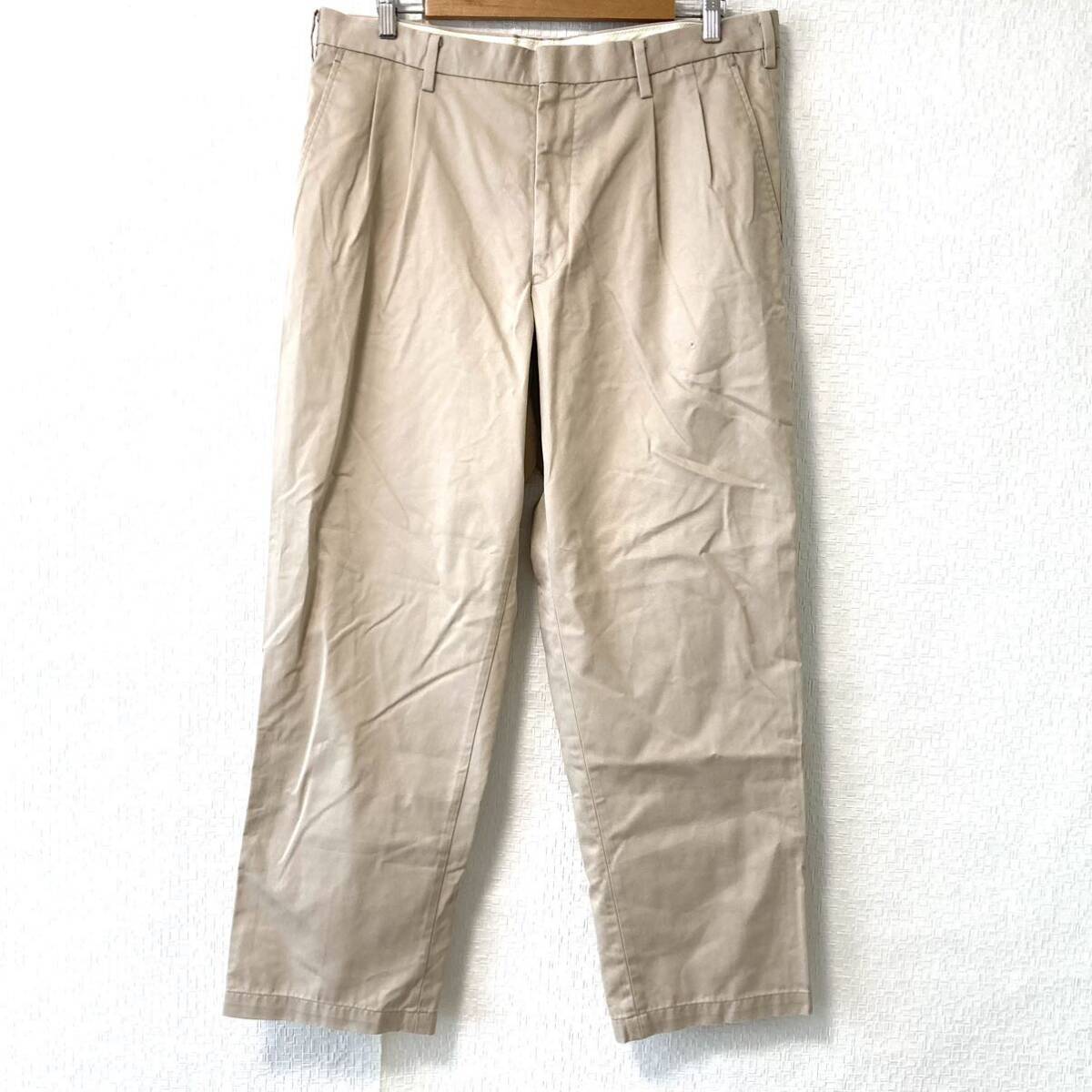 【UNIQLO】ユニクロ イージーケア ツータック チノ パンツ カジュアル アメカジ 古着 シンプル ボトムス ベージュ ウエスト95/Y16546UU拍卖