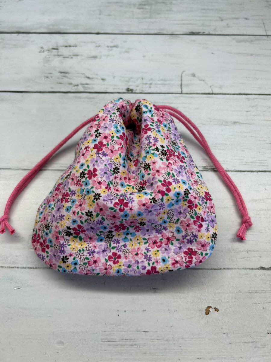ハンドメイド☆きんちゃく袋 ピンク 小花柄 拍卖
