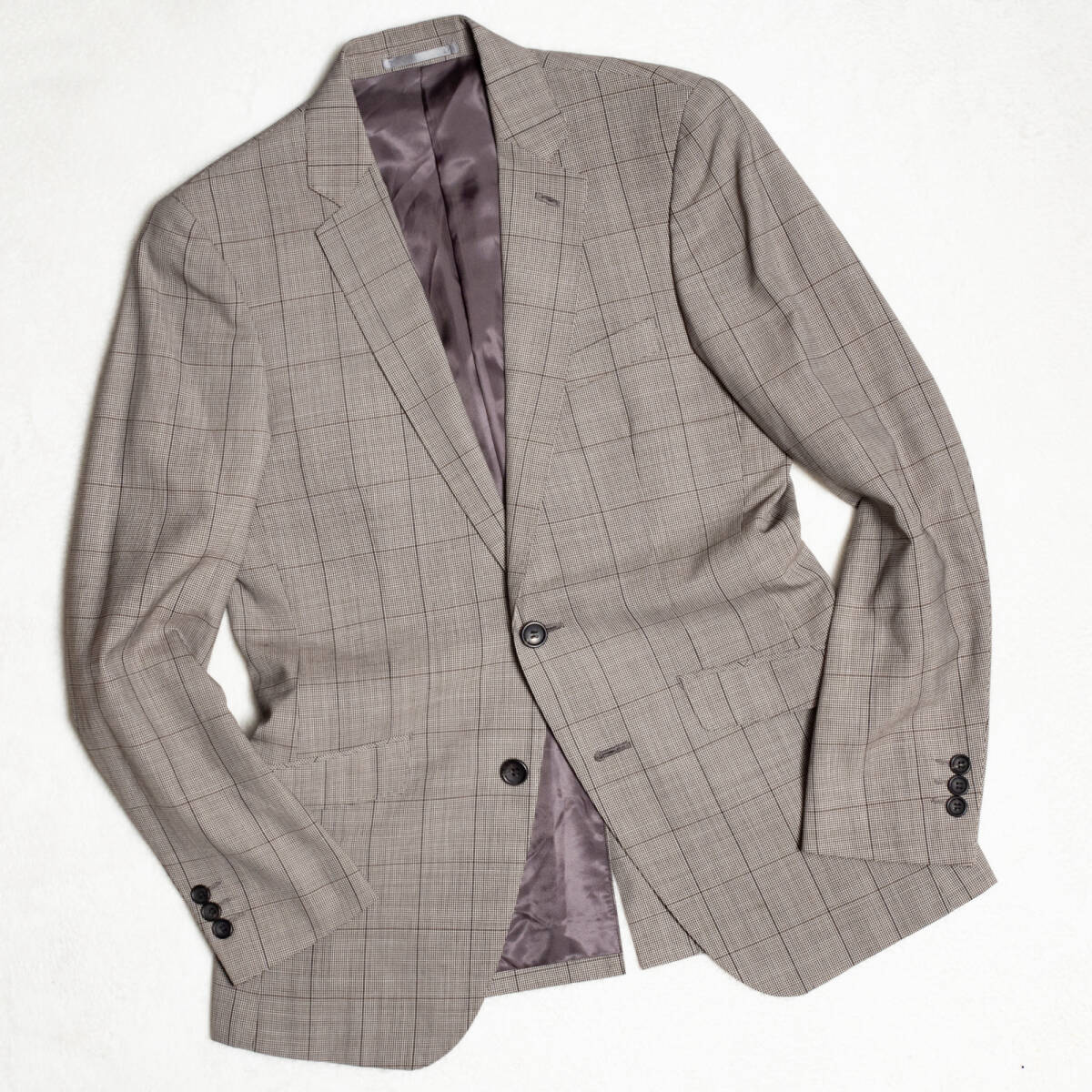 良品/インポート生地!◎JUNMEN × TRAMANOVAファブリック 国産品 ウインドウペン 2Bテーラードジャケット メンズ S 春秋拍卖