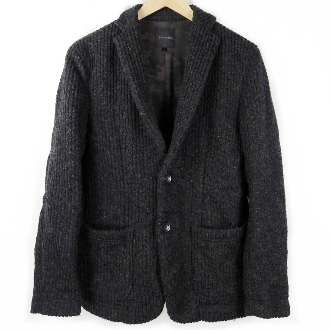 ■DESIGNWORKS デザインワークス / ABAHOUSE アバハウス / 日本製 / メンズ / グレー / ウール ニット ジャケット size L / アウター拍卖