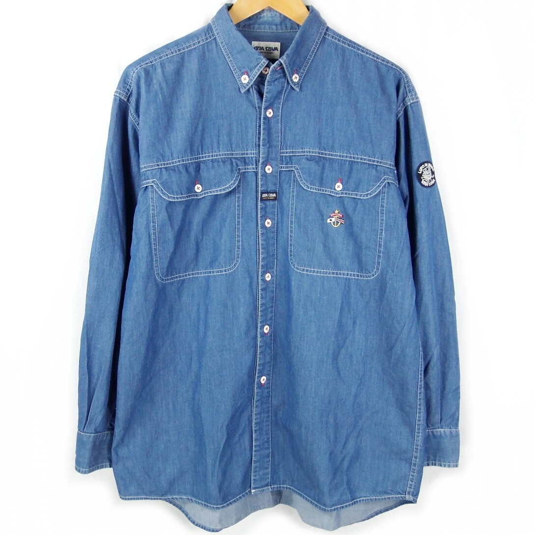 ■SINA COVA シナコバ / LUPO DI MARE / メンズ / 刺繍入り / ライトオンス / インディゴ ボタンダウン デニムシャツ size M / トップス拍卖