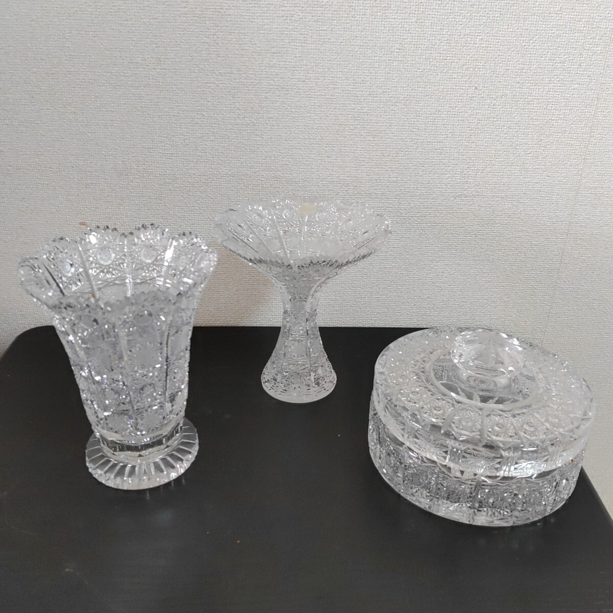 ボヘミアンガラス セット 花瓶 花器 キャニスター 小物入れ ボヘミアングラス チェコ クリスタル プラハ 0928-C1-TA1拍卖