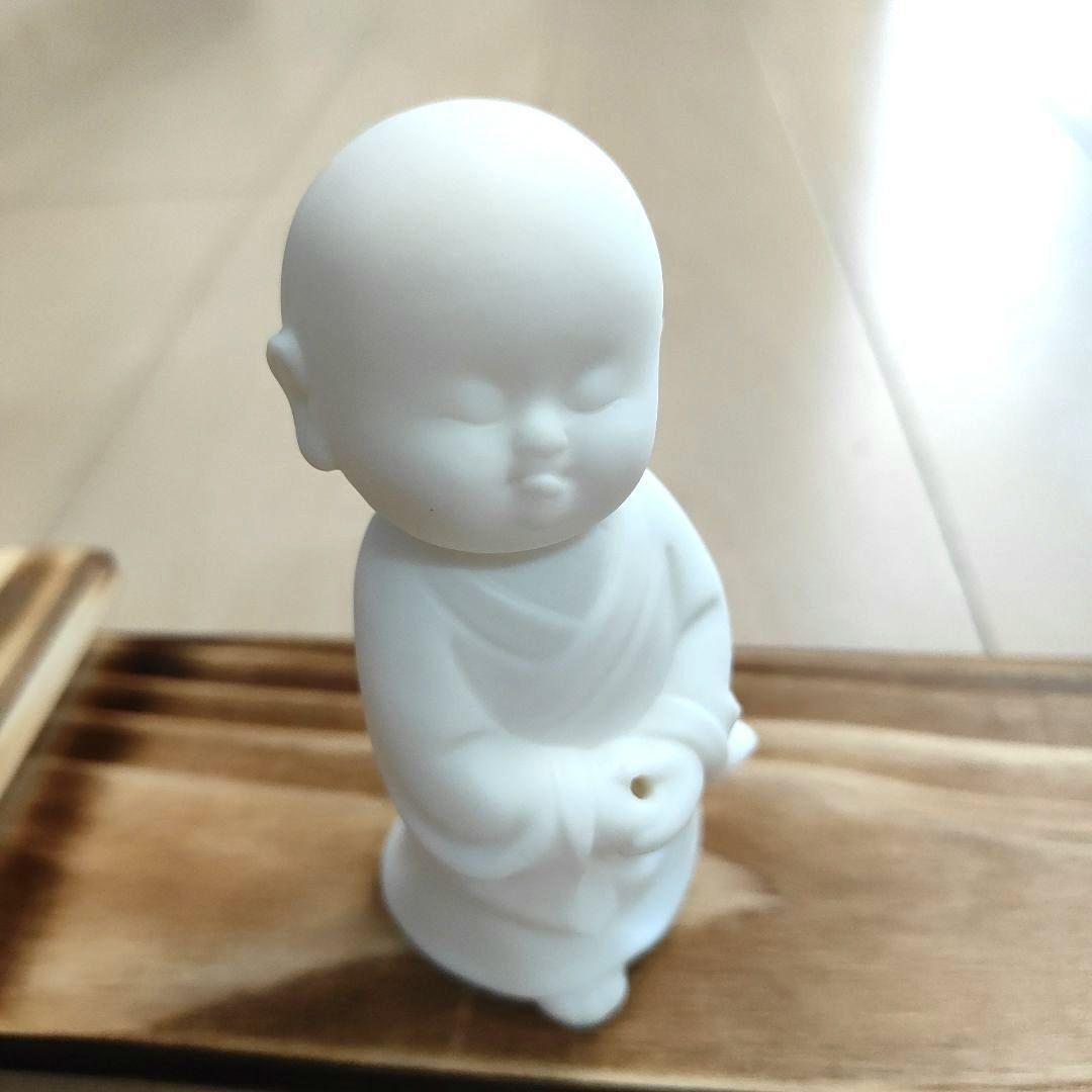 面白香炉 お坊さんのお香立て 陶器製インセンスホルダー 木製台付き インテリア拍卖