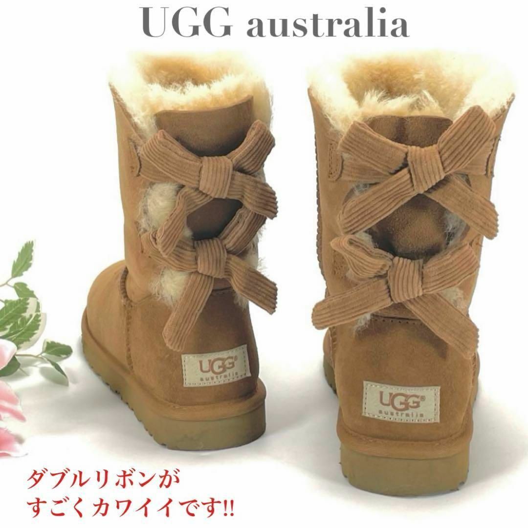 【人気商品】アグ オーストラリア UGG australia ムートンブーツ シープスキン 1005532 ブラウン 茶色 22cm リボン フラット レディース 拍卖