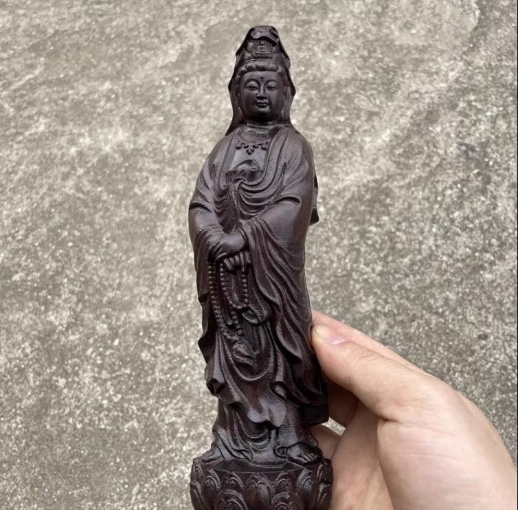 新作 沈香木彫刻 置物 観音菩薩 観音像 置物 彫刻 高30cm拍卖