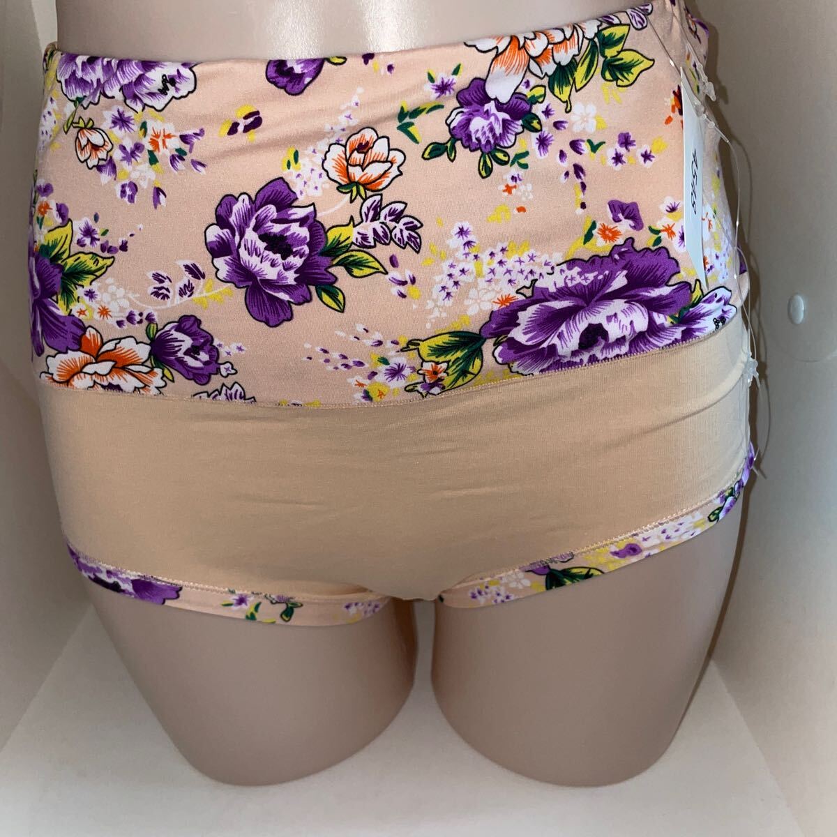 4548★ベージュ★花柄プリント★コットン★ロング丈フルバックショーツ拍卖