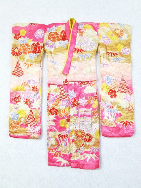 【当時物 タカラ TAKARA ジェニー 花柄 着物】※訳あり/和服/ピンク系色/日本製/人形/ジェニーちゃん拍卖